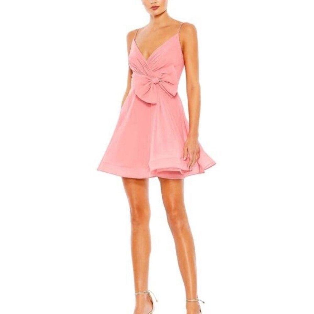 Mac Duggal Size 10 Pink 55643 Bow Spaghetti Strap Mini Cocktail Party Dress NWT
